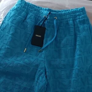 Versace Turquoise Embossed Logo Shorts